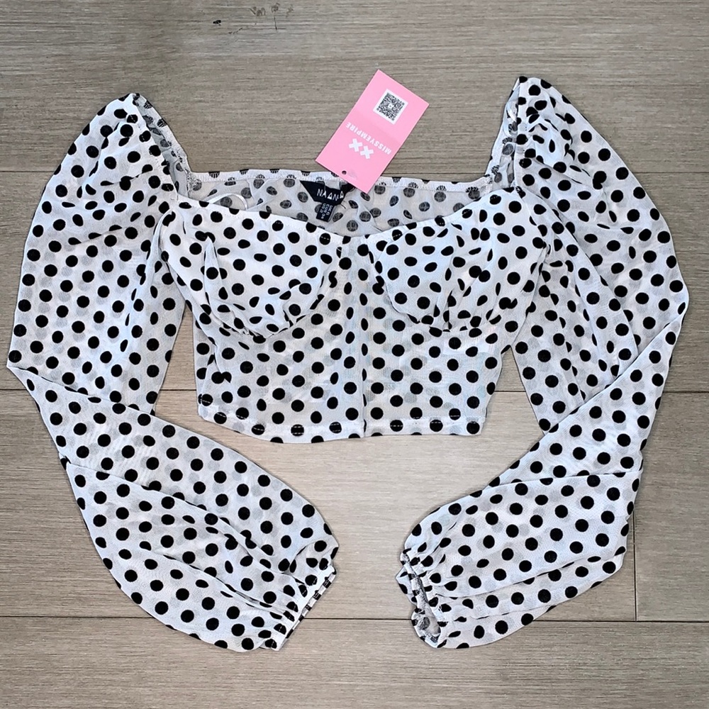 MISSY EMPIRE WHITE MESH POLKA DOT CROP BLOUSE NWT - Picture 1 of 8